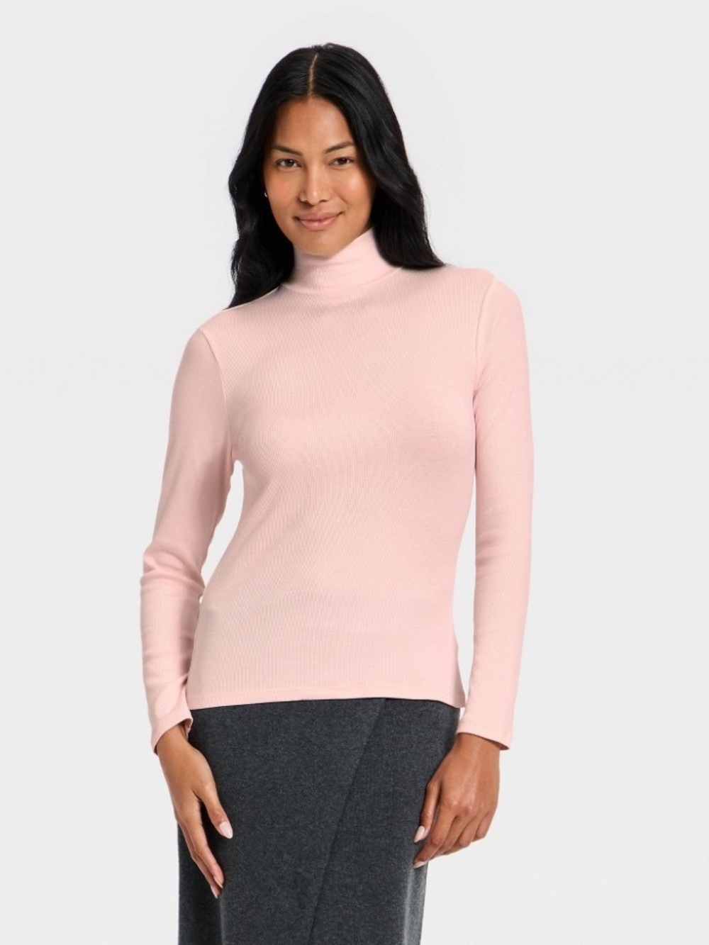Women's Long Sleeve Ribbed Turtleneck Top - a New Day™ Pink L